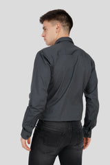 Slim Fit Grey Full Sleeves Plain Shirt Pic 3