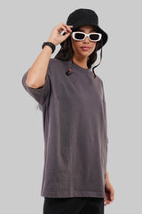 Romance Graphic Printed Dark Grey Baggy Fit T-Shirt Women Pic 2