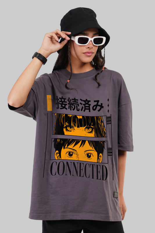 Connected Eyes Dark Grey Baggy Fit T-Shirt Women Pic 1