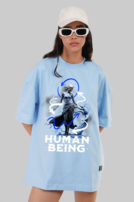 Spiritual Being Sky Blue Baggy Fit T-Shirt Women Pic 1