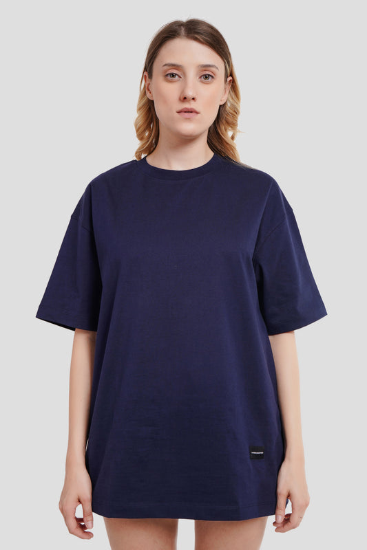 Solid Navy Blue Half Sleeves T-Shirt For Women Oversized Fit