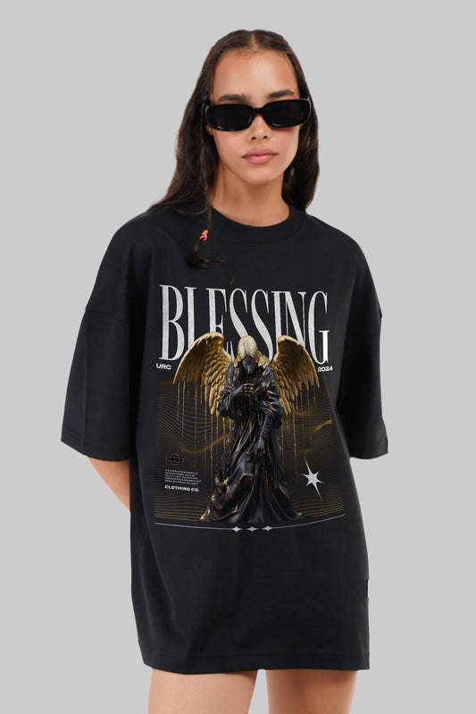 Blessing Angel Black Baggy Fit T-Shirt Women