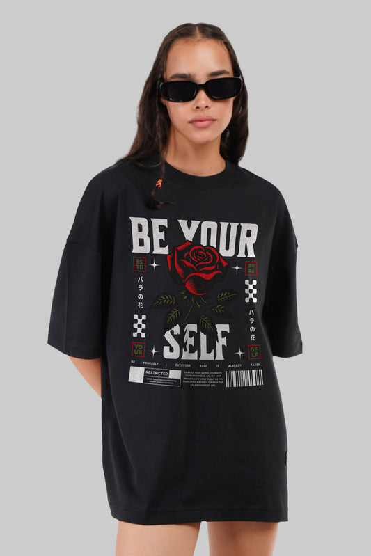 Be Yourself Black Baggy Fit T-Shirt Women