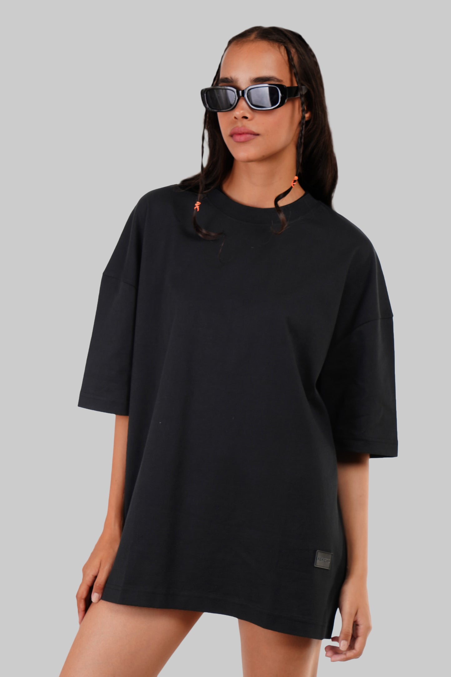 Solid Black Half Sleeves T-Shirt For Women Baggy Fit