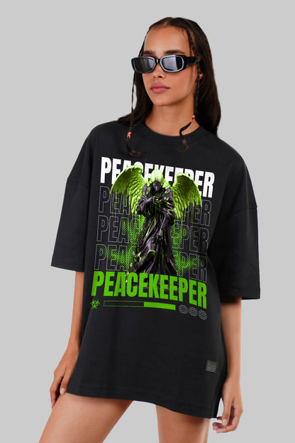 Peace Keeper Angel Black Baggy Fit T-Shirt Women