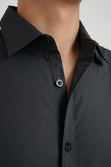 Slim Fit Grey Full Sleeves Plain Shirt Pic 2