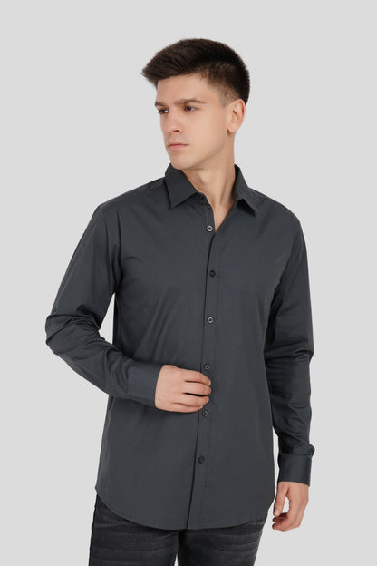 Slim Fit Grey Full Sleeves Plain Shirt Pic 1