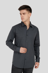 Slim Fit Grey Full Sleeves Plain Shirt Pic 1