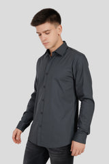 Slim Fit Grey Full Sleeves Plain Shirt Pic 4