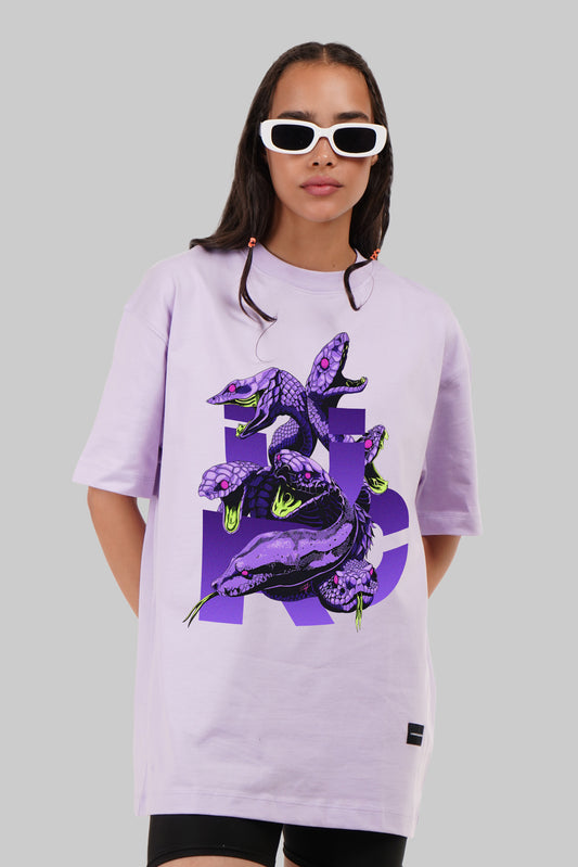 Scary Snakes Lavender Oversized Fit T-Shirt Women Pic 1