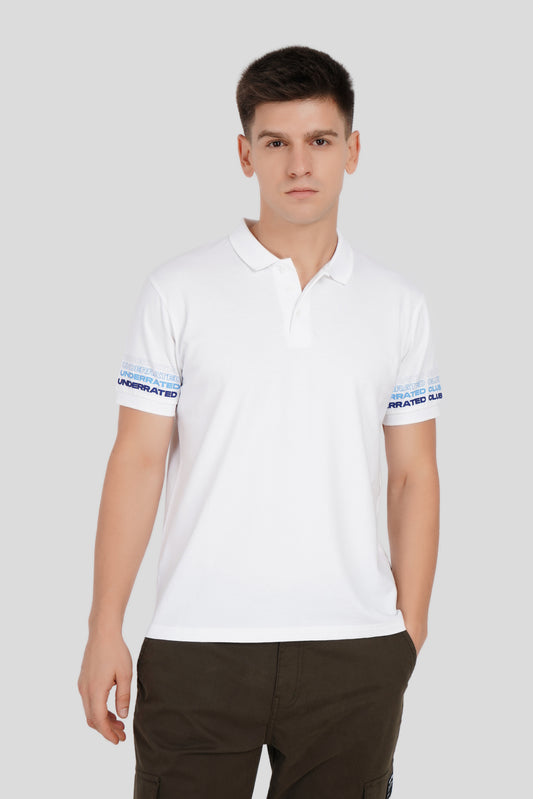 White Sleeve Logo Print Polo T-Shirt