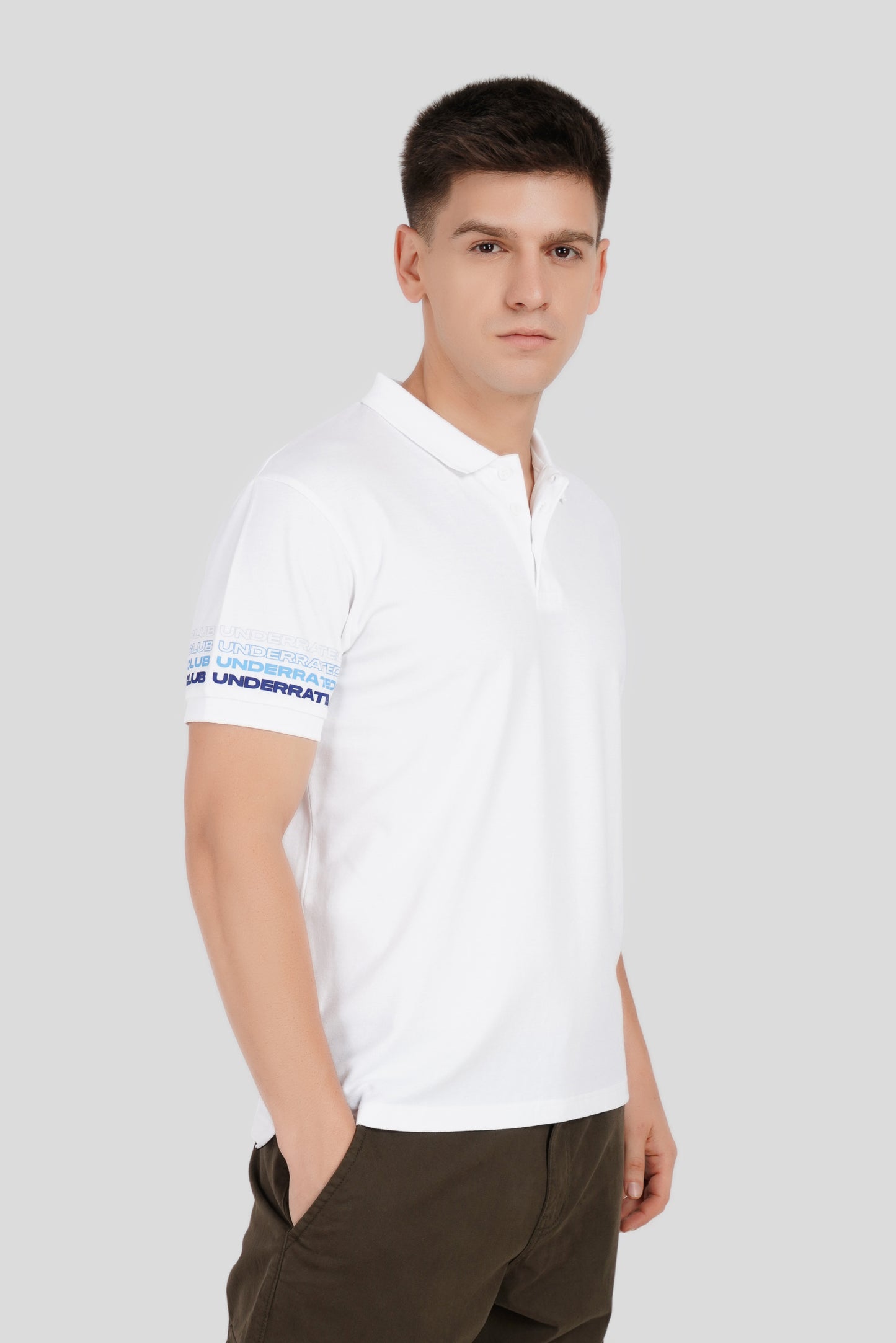 White Sleeve Logo Print Polo T-Shirt