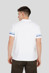 White Sleeve Logo Print Polo T-Shirt