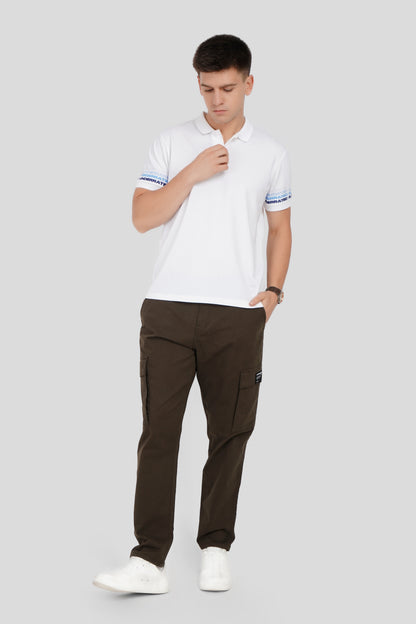 White Sleeve Logo Print Polo T-Shirt