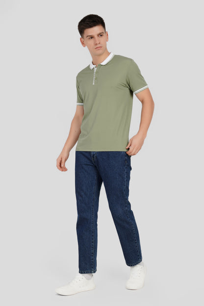 Light Green Contrast Collar Polo T-Shirt