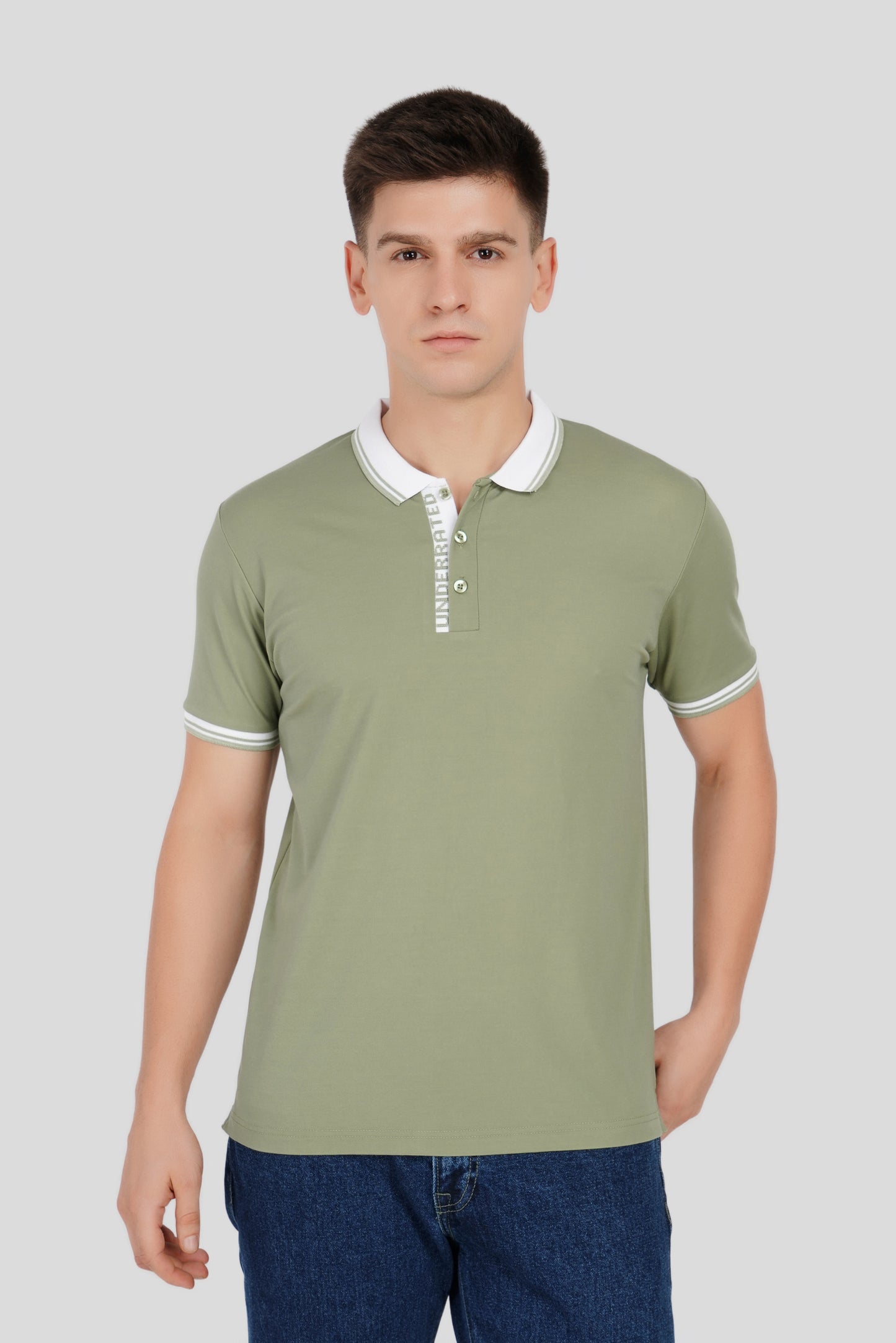 Light Green Contrast Collar Polo T-Shirt