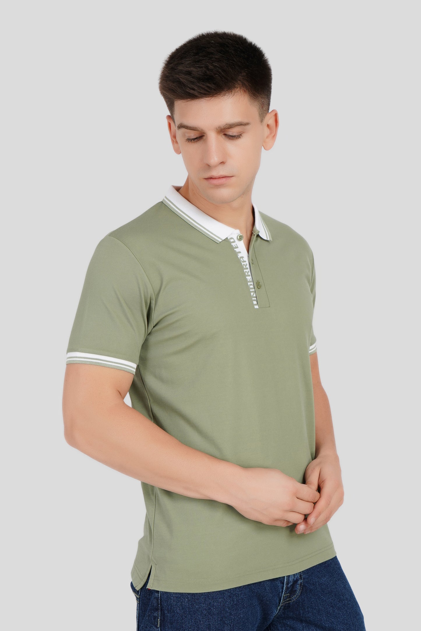 Light Green Contrast Collar Polo T-Shirt