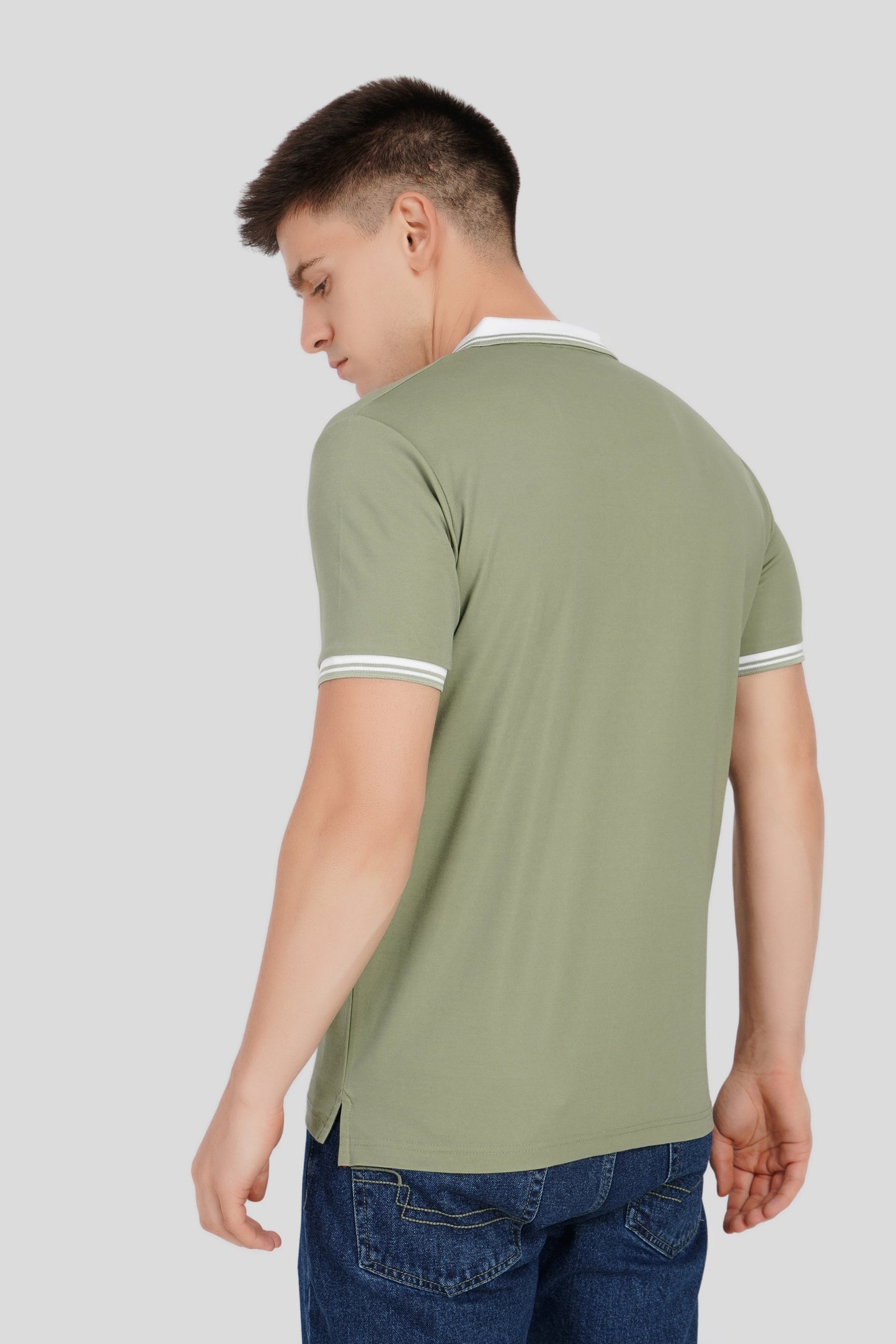 Light Green Contrast Collar Polo T-Shirt