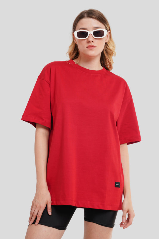 Solid Red Half Sleeves T-Shirt For Women Oversized Fit