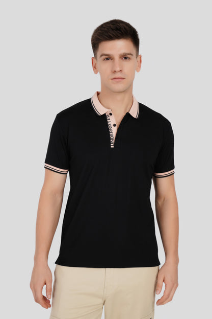 Black Contrast Collar Polo T-Shirt