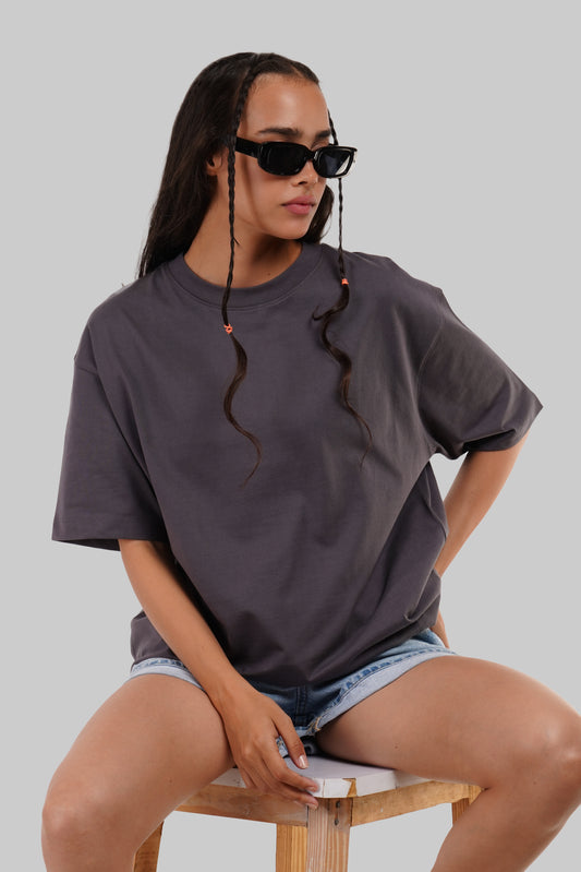 Solid Dark Grey Half Sleeves T-Shirt For Women Oversized Fit