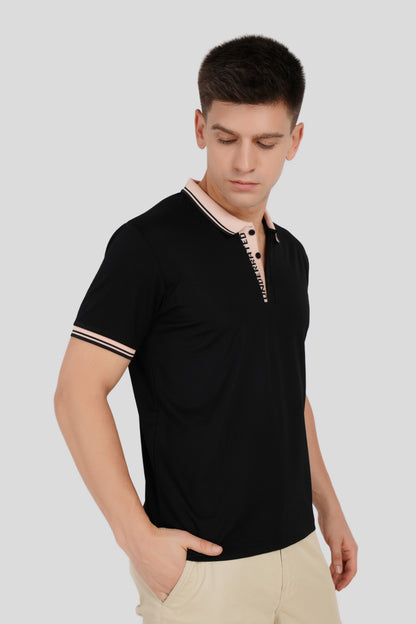 Black Contrast Collar Polo T-Shirt