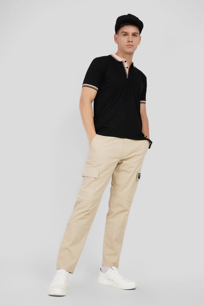 Black Contrast Collar Polo T-Shirt