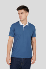 Blue Contrast Collar Polo T-Shirt