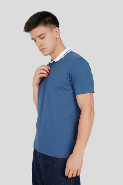 Blue Contrast Collar Polo T-Shirt