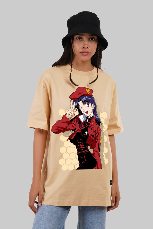 Anime Lady Beige Oversized Fit T-Shirt Women Pic 1