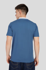 Blue Contrast Collar Polo T-Shirt