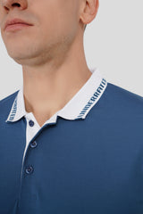 Blue Contrast Collar Polo T-Shirt