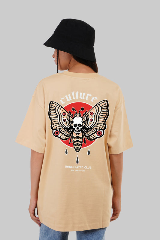 Culture Graphic Beige Oversized Fit T-Shirt Women