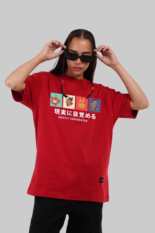 Genjitsu Red Oversized Fit T-Shirt Women