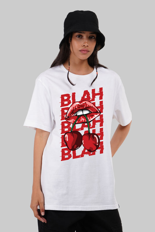 Blah White Boyfriend Fit T-Shirt Women Pic 1