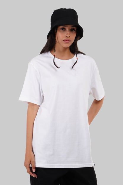 Solid White Half Sleeves T-Shirt For Women Boyfriend Fit