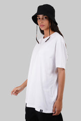 Solid White Half Sleeves T-Shirt For Women Boyfriend Fit