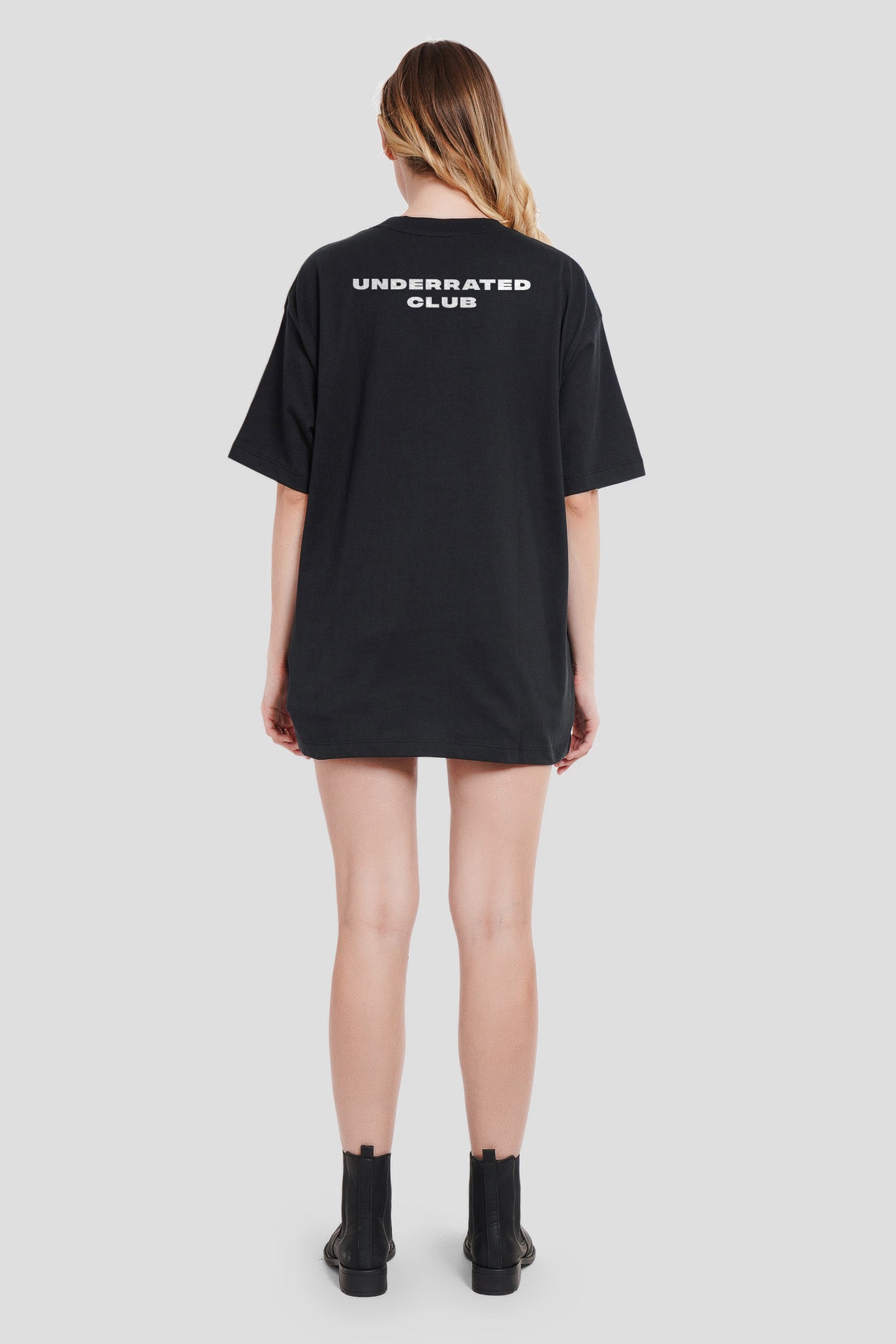 Underdog Black Printed T-Shirt Women Oversized Fit Pic 5