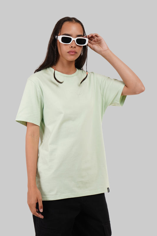 Solid Pastel Green Half Sleeves T-Shirt For Women Boyfriend Fit