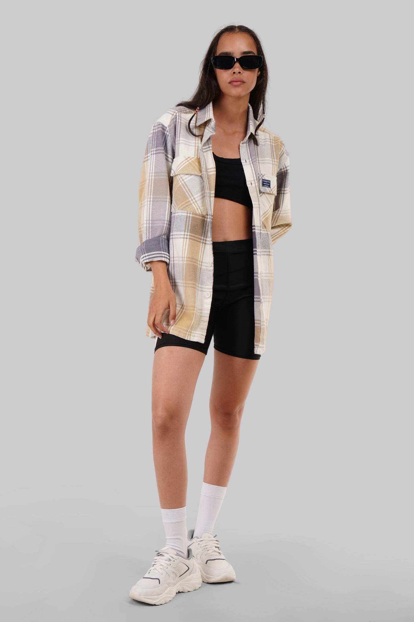 Beige Check Oversized Shacket