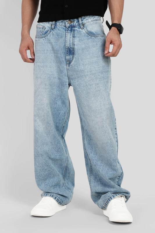 Light Blue Mid Rise Men's Baggy Jeans Pic 1