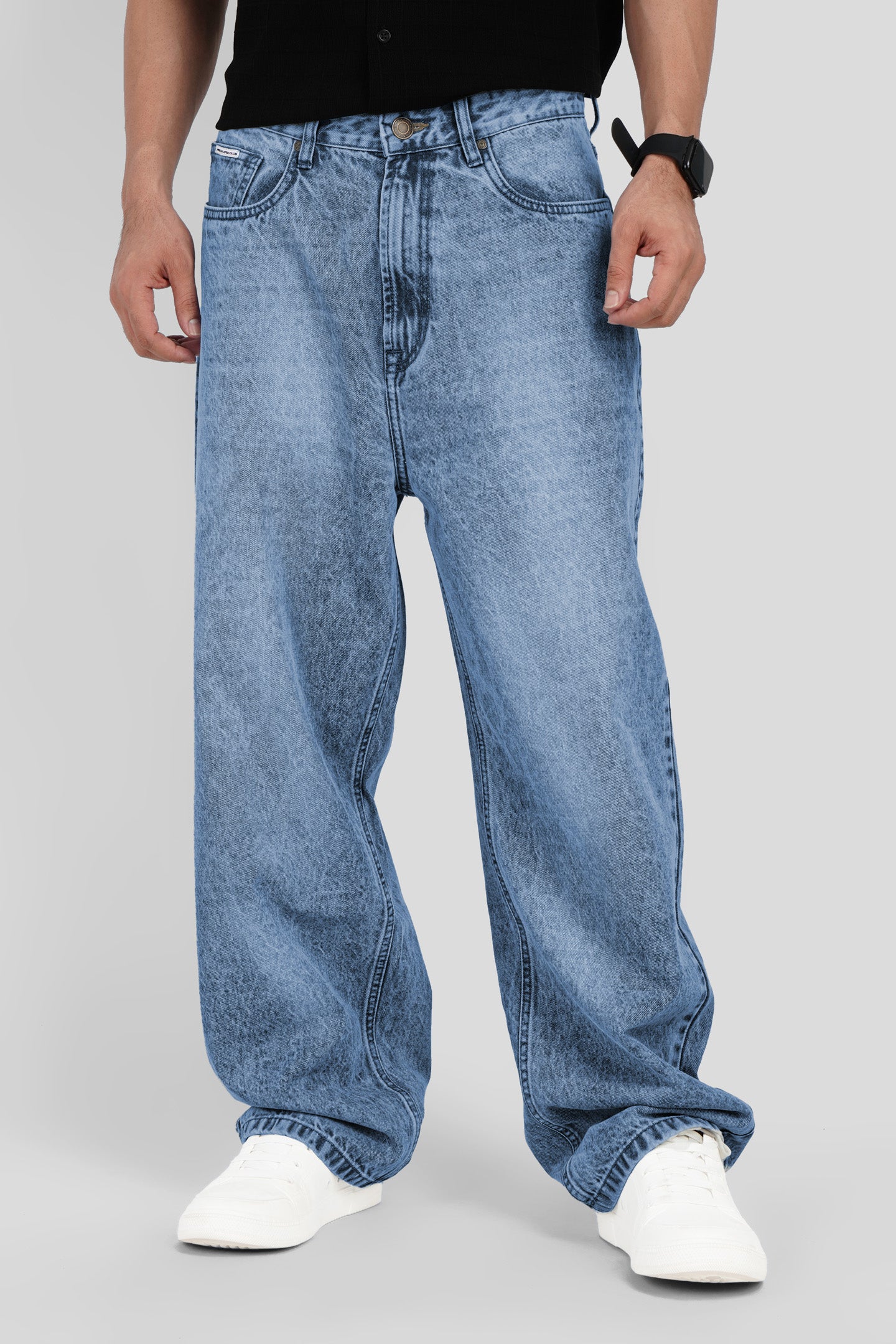 Light Blue Mid Rise Men's Baggy Jeans Pic 1