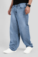 Light Blue Mid Rise Men's Baggy Jeans Pic 4