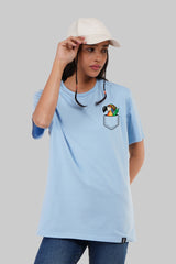 Parrot Pocket Graphic Light Blue Boyfriend Fit T-Shirt Women