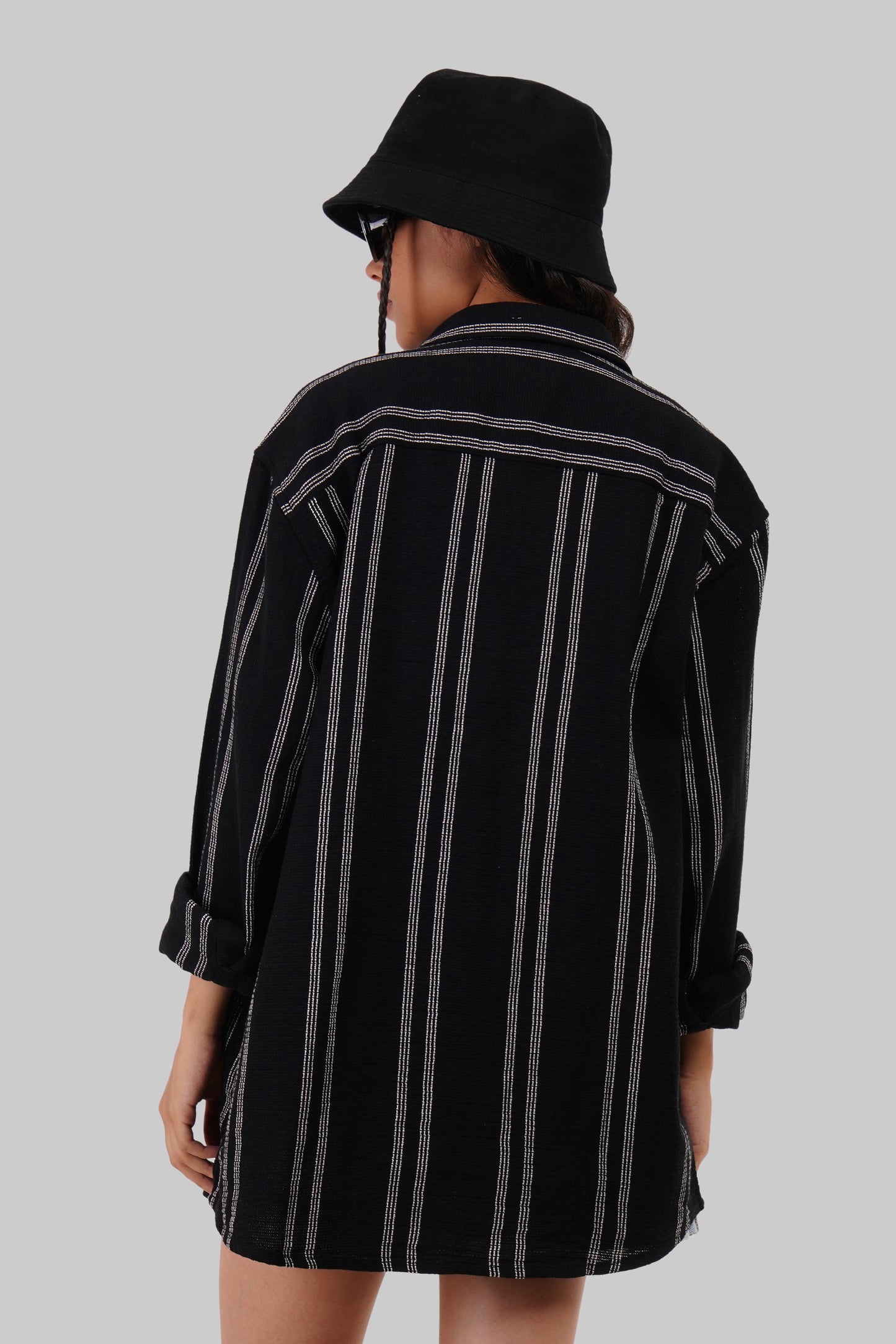 Black Striped Textured Overshirt