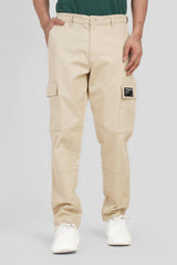 Beige Mid Rise Regular Fit 6 pocket Men's Cargo