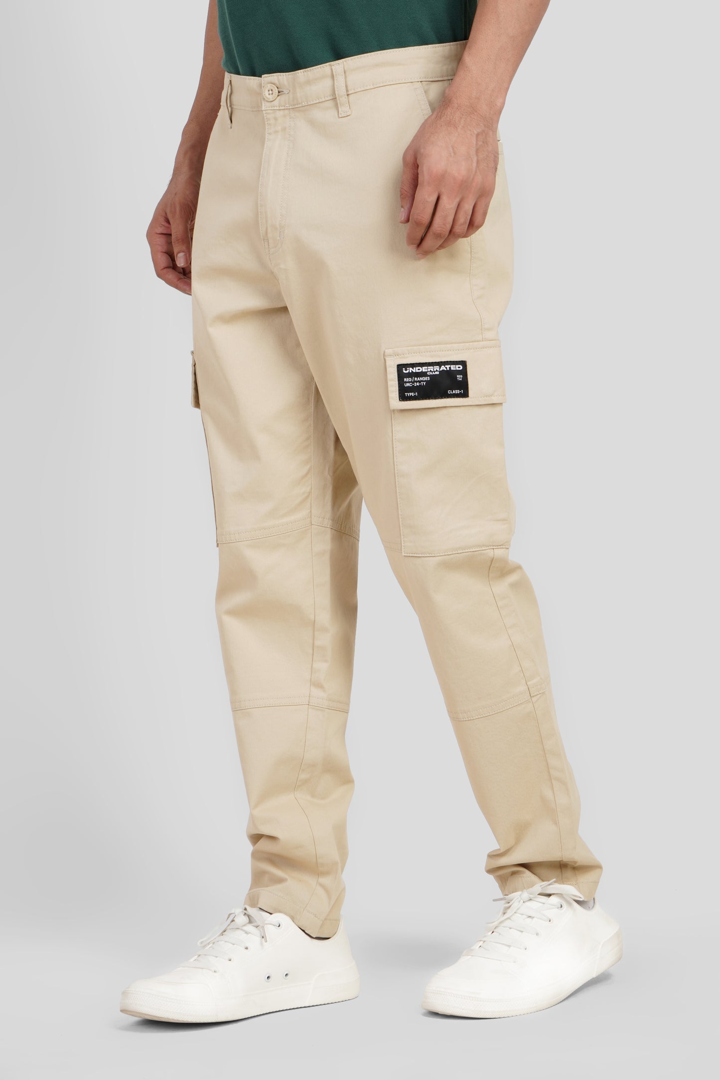 Beige Mid Rise Regular Fit 6 pocket Men's Cargo