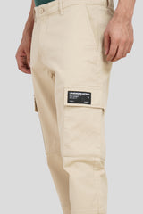 Beige Mid Rise Regular Fit 6 pocket Men's Cargo