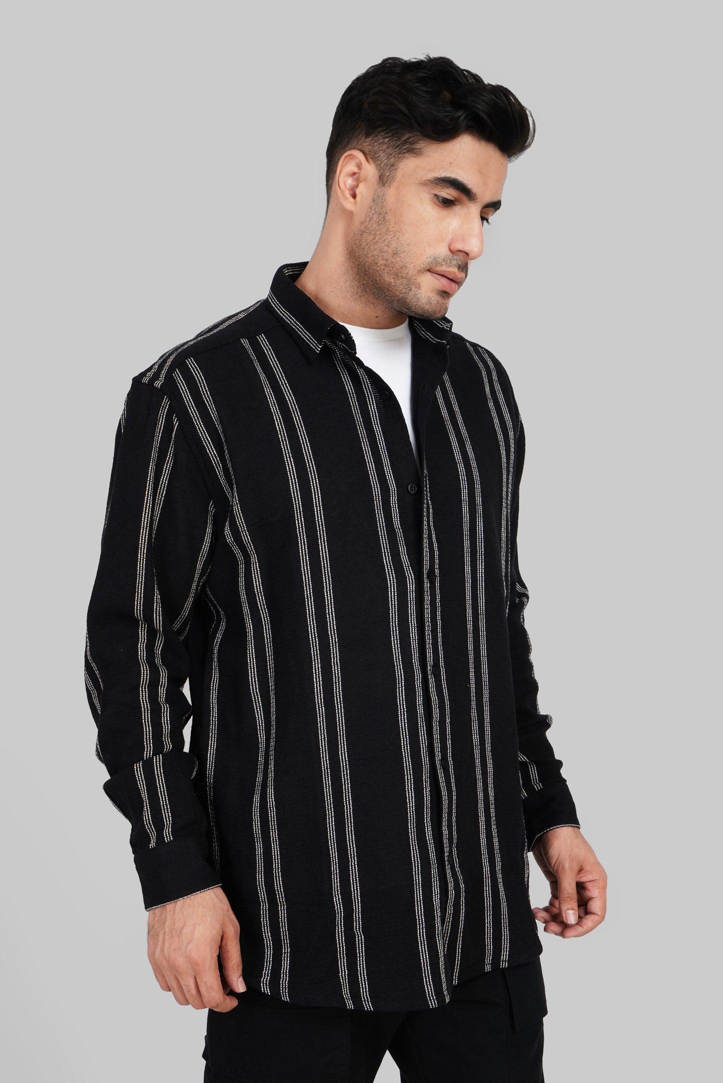 Essential Stripe Black Relaxed Fit Shirt Pic 1