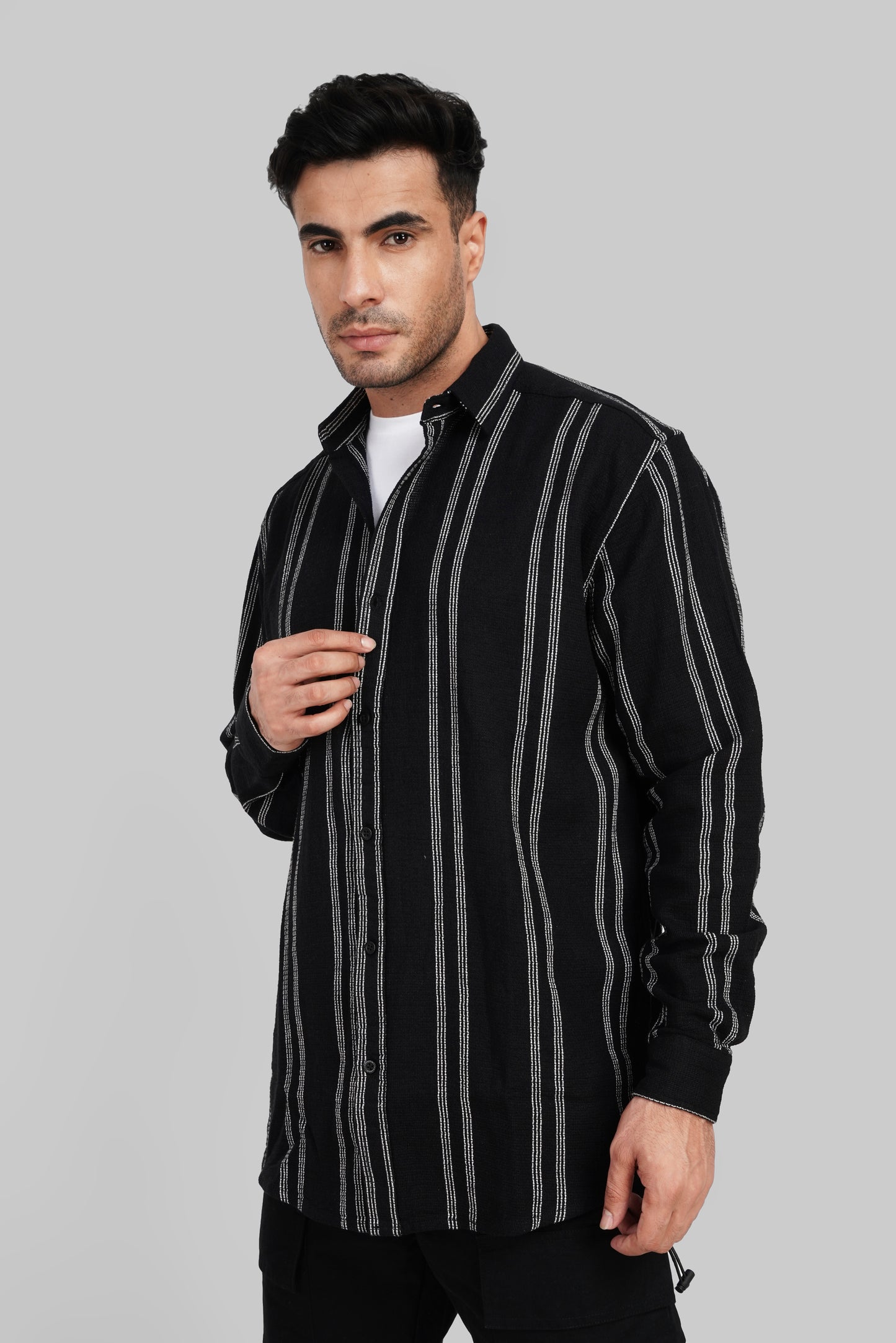 Essential Stripe Black Relaxed Fit Shirt Pic 4